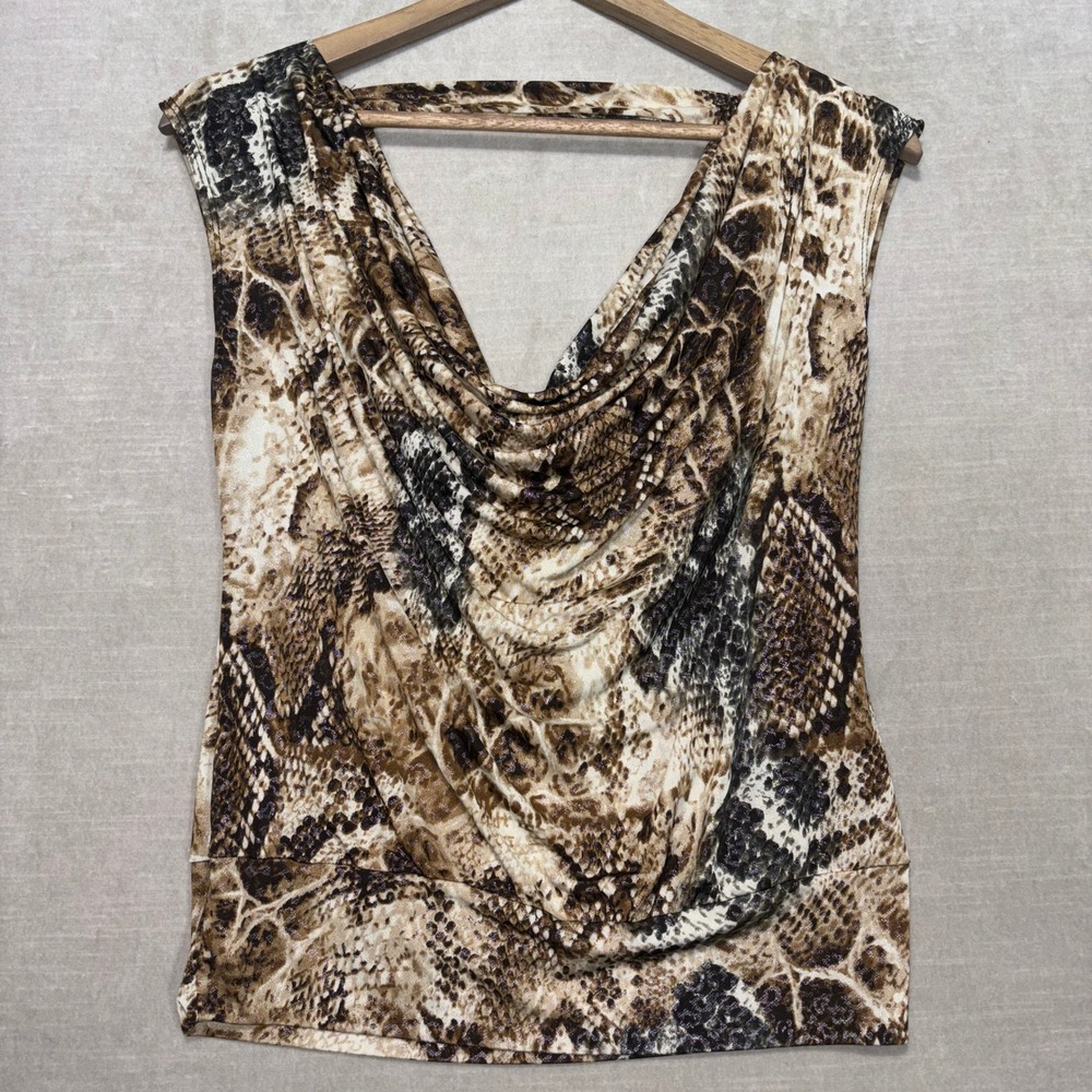 Analogy Cowl Neck‎ Sleeveless Snake Print Blouse Top Womens M USA Mob Wife